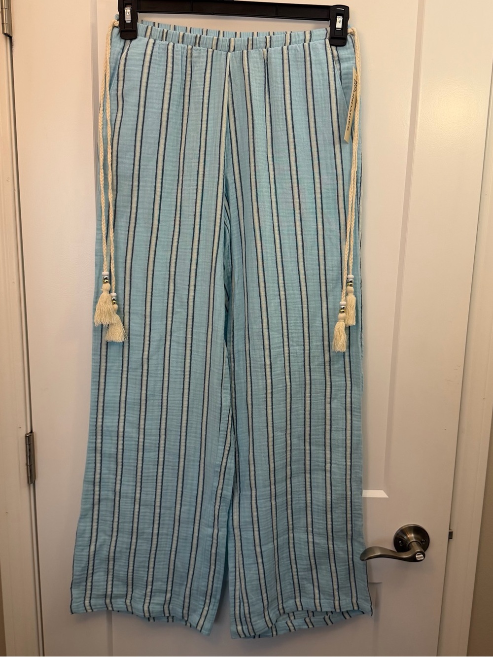 XS Light Blue Striped Wide-Leg beach Pants